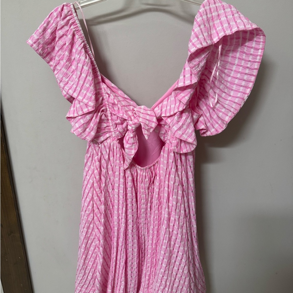 Pink Gingham Ruffle Dress - Picture 2 of 3